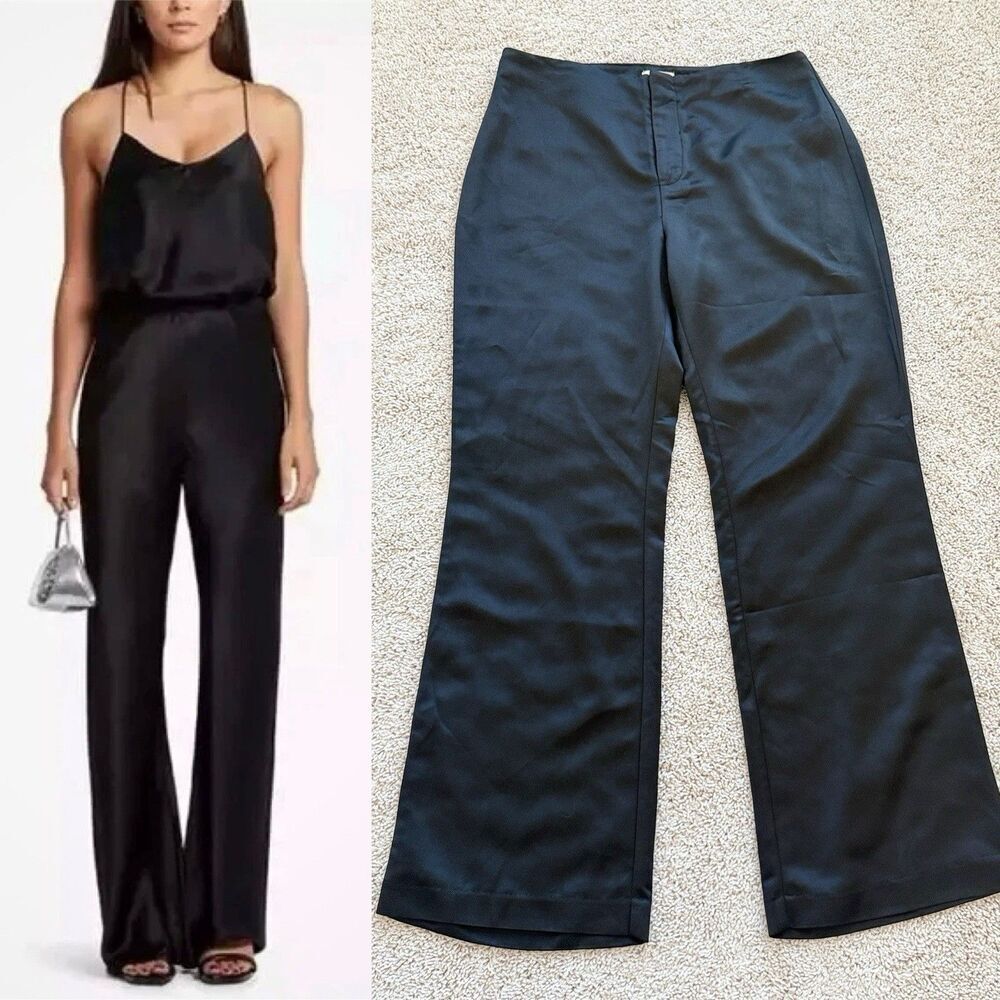 JASON WU BLACK SATIN High Rise Wide-Leg Pants Women’s 8 Holidays Party Chic Work